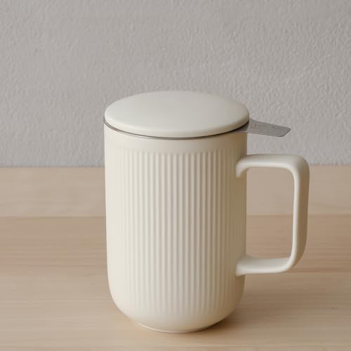 WENSHUO Tea Infuser Mug with Lid, Ceramic Cup for Loose Leaf, 20 oz, Crème by WENSHUO