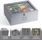Rae Dunn Tea Bag Organizer - Tea Box Divided Storage Container Box with Hinge Lid for Kitchen Cabinet, Countertop, Pantry, Hold Coffee Pods, Seasoning Packets, Condiments, Grey - Image 4