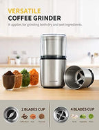 SHARDOR Electric Coffee Grinder Herb Blade Grinder Spices Grinder with 2 Removable Stainless Steel Bowls, Silver - Image 2