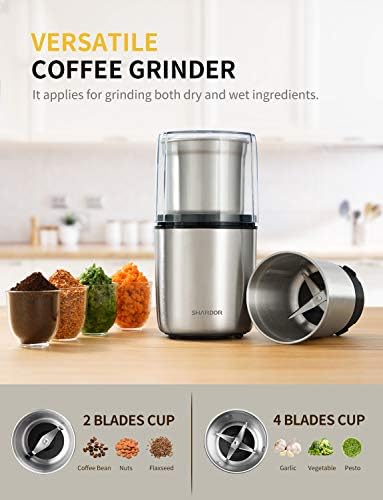 SHARDOR Electric Coffee Grinder Herb Blade Grinder Spices Grinder with 2 Removable Stainless Steel Bowls, Silver - Image 2