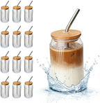 12 Packs Ribbed Glass Tumbler with Lid and Straw 16 oz Cute Ice Coffee Cup Set Bulk Vasos de Vidrio Con Tazas Para Cafe Cocina Accesorios Home Bar Accessories New Home House Warming Gift Kitchen Stuff by Unknown