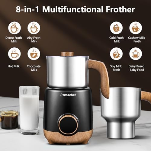 AMZCHEF Coffee Bundle - 48-Setting Conical Burr Grinder (Anti-Static, Timer) & 8-IN-1 Milk Frother Steamer (21oz & 13.5oz, 550W), Home Coffee Station for Espresso, Lattes, Cold Brew & Hot Chocolate - Image 7