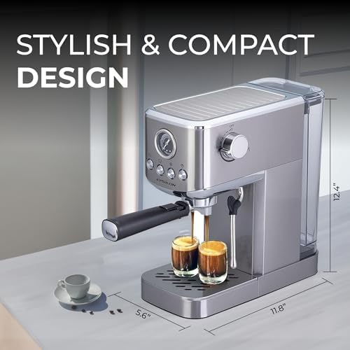 Epsilon Coffee Machine with Milk Frother, Compact 20-Bar Espresso Maker, Hot and Iced Coffee Maker with Removable Water Tank, Cold Brew Feature, and Steam Wand, 1.2L Capacity - Stainless Steel - Image 3