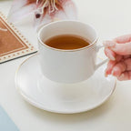 6.6oz White Porcelain Tea Cup and Saucer Set with gold, Set of 8 - Image 6