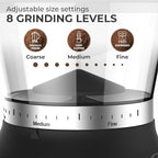 Kaffe Electric Burr Coffee Grinder (5.5oz) - Conical Burr - 25 Adjustable Coarseness Levels - Matte Black - Cleaning Brush Included - Image 2