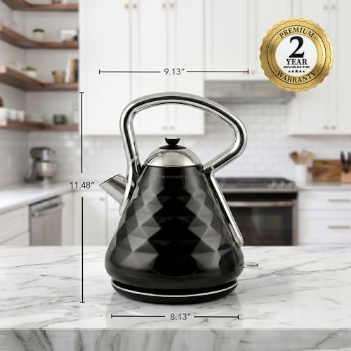 OVENTE 1.7L Retro Stainless Steel Electric Tea Kettle, Black KS755B - Image 6