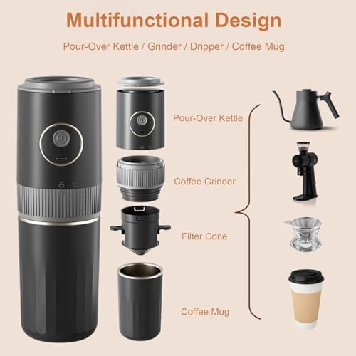 Electric Coffee Grinder and Brewing Combo Portable Coffee Maker Wireless Handbrewed Machine Rechargeable Battery Stainless Steel Cup 350ml Capacity (2566 English Version) - Image 6