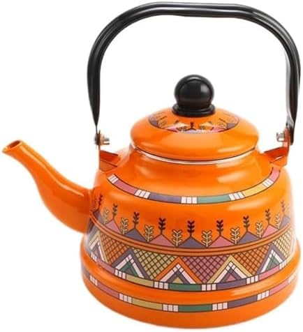 RSBFER Vintage Floral Enamel Tea Kettle - Quick Heating Stovetop Teapot with Cool Touch Porcelain Handle for Hot Water, No Whistling,Orange,2.5L by RSBFER