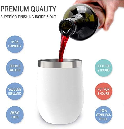 CHILLOUT LIFE 12 oz Stainless Steel Wine Tumblers 4 Pack - Double Wall Vacuum Insulated Wine Glasses Cups with Lids and Straws Set Keeping Cold & Hot for Coffee, Beer, Ice Cream - Powder Coated White - Image 2