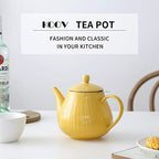 KOOV Ceramic Teapot with Infuser, 40 ounce Tea Pot with Infuser for Loose Tea, Large Enough For 6 Cups, Striped Series (Lemon) - Image 2