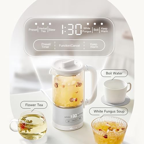 Bear HK-5L06P04 Mini Health Pot, Electric Kettle Tea Maker with Infuser, Glass Kettle & 316L Stainless Steel, 6 Auto Menus, 0.6L Compact Size, White - Image 3