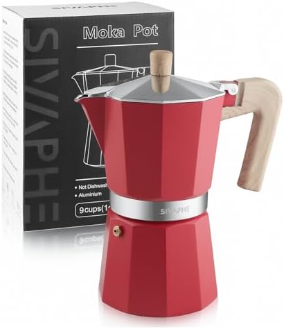 Sivaphe Aluminum Moka Pot 9 Espresso Cups, Percolator Espresso and Coffee Maker, Portable Stovetop Italian and Cuban Café Brewer for Home and Camping Red by Sivaphe