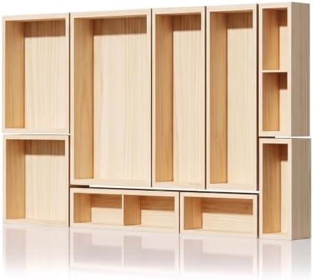 9-Pack Solid Wood Junk Drawer Organizer, Modular Desk Drawer Tray & Accessories with Non-Slip Pad, Multi-Use for Kitchen, Office, Bedroom Dresser, Utensil, Makeup, Stationery, Tea Bags & Coffee Pod by Unknown