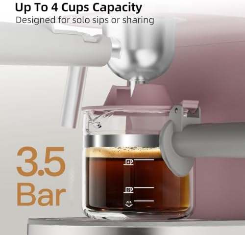 3.5Bar Espreeso Machine 4-Cup Compact Coffee Maker 800W Pink - Image 3