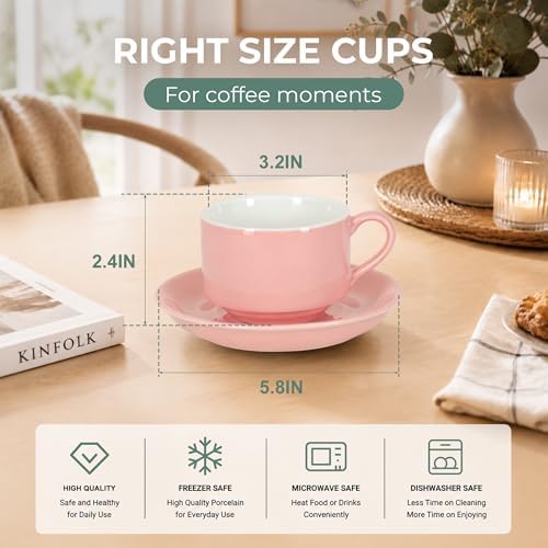 8 Ounce Cappuccino Cups Set of 4, Pink - Image 2