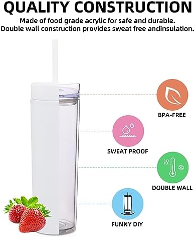 Volhoply 16oz Plastic Skinny Tumbler with Lid and Straw Bulk 8 Pack,Insulated Double Wall BPA Free Matte Acrylic Tumblers,Iced Coffee Travel Mug Reusable Party Cup,Customizable Diy Gifts(Clear,8 Set) - Image 3