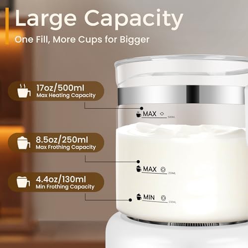 Milk Frother and Steamer, 6 in 1 Milk Steamer and Milk Warmer, 17oz Auto Shut Off Electric Frother with Touch Screen, Hot/Cold Foam Maker for Coffee, Latte, Cappuccino, Hot Chocolate,White - Image 5
