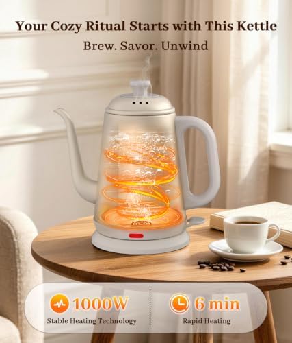 Gooseneck Electric Kettle 1L, 1000W, Pour-Over Coffee & Tea (Gold) - Image 2