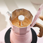 Bincoo Pink Espresso Maker Stovetop - Classic Aluminum Italian Coffee Maker,4 Cups Moka Pot for Italian and Cuban Café Brewing, Double Valve Extraction (Pink, 4 Cups) - Image 3