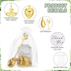 uxcell 25 Set Bridal Shower Tea Party Favor for Leaf Spoon Heart Shape Infuser Ball with Thank You, Card Mesh Bag, for Wedding Souvenir Gift, Tea Accessories, Return Gift, Gold - Image 3