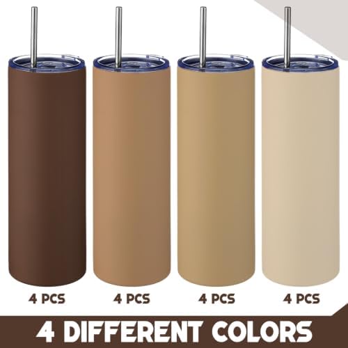 16 Pcs 20oz Insulated Stainless Steel Tumbler with Lid and Straw, Brown - Image 4
