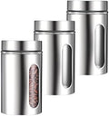 3 Pack Large Kitchen Canisters Set Airtight Coffee Sugar Tea Candy Storage Jars with Window Glass Stainless Steel Containers with Lids for Flour Cookies Spices Grains Kitchen Decorations(32oz) by Unknown