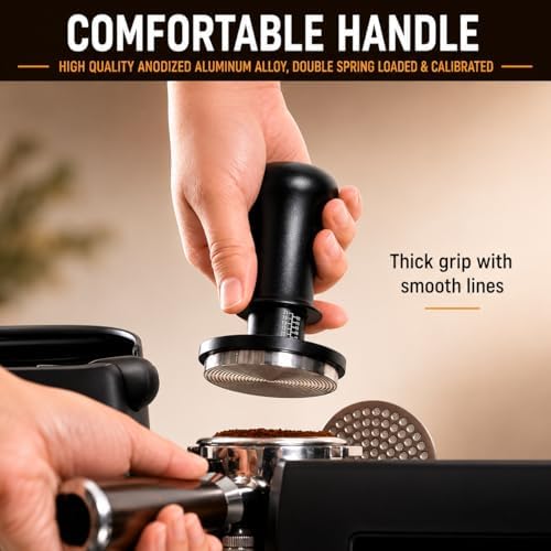 53.3mm Premium Professional Barista Kit 4-in-1: Double Spring Loaded Self-Leveling Espresso Tamper with WDT Tool, Dosing Funnel & Anti-Slip Base. Anodized Aluminum for 53mm - 54mm Portafilters. - Image 3