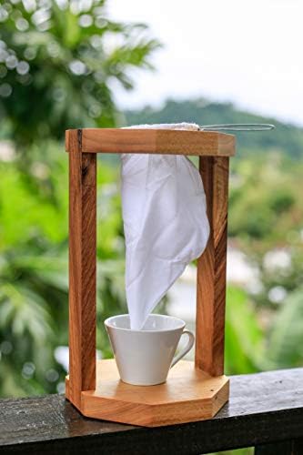 Generic Hand Made Puertorrican Wood Pour Over Coffee Maker (Greca) with Cloth filter (media) and Ceramic Cup set, 12 x 7 x 7, Natural Wood - Image 5
