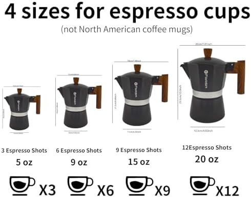 Stovetop Espresso Moka Pot Coffee Maker, Non-slip Wood Grain Handle, Cast Aluminum, Compatible with Gas, and Electric Stoves (Black, 12 cups) - Image 6