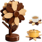 Sunflower Trivets for Hot Dishes, 5Pc Wooden Tree Trivet Stand Set by CYCAYIT