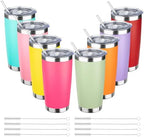 20oz Tumbler with Straw and Brush, Stainless Steel Vacuum Insulated tumbler, Double Wall Insulated Coffee Tumbler for Outdoor, Home, Travel,Office (Mix-1,8pcs) by ATIKZHE