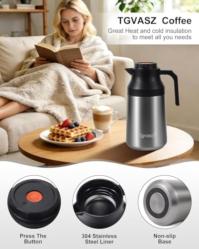 Thermal Coffee Carafe Insulated Stainless Steel Coffee Carafe for Hot Liquid Vacuum Thermal Pot Creamer Pitcher Dispenser Keeping Hot Water Milk (silver68 oz) - Image 4