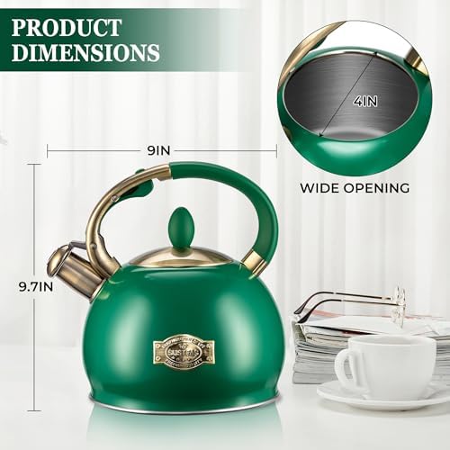 SUSTEAS Whistling Tea Kettle, 2.7QT Food-Grade Steel Teapot, Green - Image 6