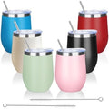 12oz/6 Pack Wine Tumbler Glasses with Lid Stemless Double Wall Vacuum Stainless Steel Travel Tumbler Keeping Cold & Hot for Wine,Coffee,Cocktails,Christmas Drinks-Family and Gifts (Multi color-couple) by YEBTSLife
