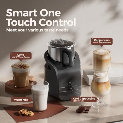 Milk Frother - Electric Steamer, 4-in-1 Automatic Warm and Cold Cappuccino Foam Maker, 12.5oz Milk Warmer for Latte, Macchiato, Stainless Steel - Image 2