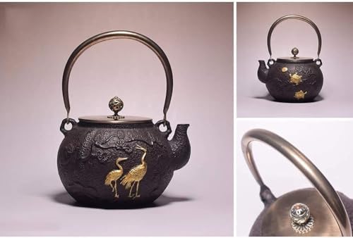 Cast Iron Tetsubin Teapot 1.2L Handmade Japanese Tea Kettle With Turtle Crane Pattern, Heat Resistant Loose Leaf Tea Pot - Image 4