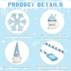 Winter Decoration for Home Office 8 PCS Blue Winter Tiered Tray Decor Set - Image 5