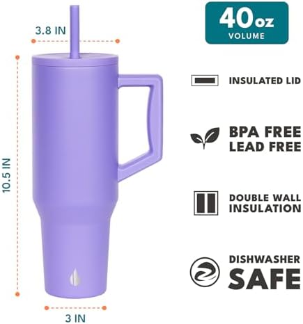 Elemental Spill Proof 40oz Insulated Tumbler with Handle & Straw Travel Mug - Image 2