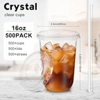 Ziliny 500 Sets 16oz Clear Plastic Cups with Lids Straws Disposable Cups - Image 3