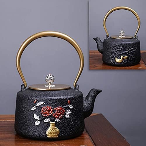 LJYT Teapot Teapots Cast Iron Handmade Teapot Loose Leaf Teapot Filter Heat Tea Kettle Single Home kettle Uncoated vintage cast iron kettle (Color : Roses) by Unknown