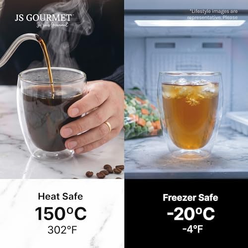 JS Gourmet Borosilicate Double Wall Glass Coffee Mugs - 12oz/350ml - 6 Pack - Image 5