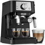De'Longhi Stilosa Manual Espresso Machine, Latte & Cappuccino Maker, 15 Bar Pump Pressure + Manual Milk Frother Steam Wand, Black/Stainless, EC260BK & DLSC058 Coffee Tamper - Image 2