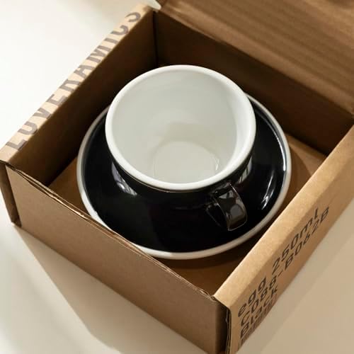 Loveramics Cappuccino Cup with Saucer, 8 oz Ceramic Coffee cup with Round Bottom for Cappuccino, Latte, Tea, Espresso, Thick-walled Stoneware Cup Set for Barista - Regular Colours (Black, 8OZ) - Image 3