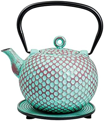 Frieling Ja by Dim Cast Iron Teapot & Trivet with Stainless Steel Infuser - Turquoise Aquamarine, 34 Ounce, Japanese Tea Kettle - Cast Iron Tea Pot - Teapot with Infuser by Frieling