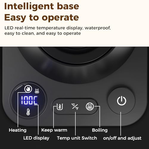 Gooseneck Electric Tea Kettle with Pour Over Pot with LED & Precise 1°F Temp Control,Keep Warm, Hot Water Kettle for Home/Office 304 Stainless Steel (Black) - Image 3