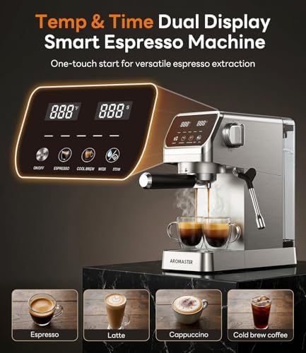 Aromaster 1400W Espresso Machine with Milk Frother, Stainless Steel - Image 3