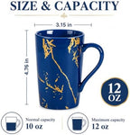 Blue and Gold Coffee Mugs Set of 6, 12 oz Porcelain - Image 3
