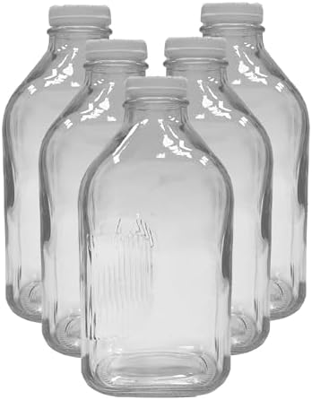 Glass Beverage Jug, 64 oz, Clear, Wide Mouth with Groove Handle and Airtight Lid (6) by ICENCOLD