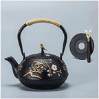 Cast Iron Teapot with Removable Stainless Steel Infuser Internal Enamelware Iron Teapots with Birds and Plum Flower Beautiful Pattern (4) by Unknown