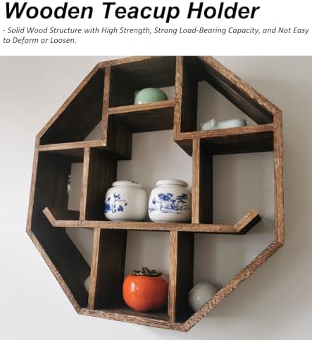 Oriental Tea Cup Holder Stand, Coffee Cup Floating Decorative Shelves, Mug Display Rack for Teahouse, Multi-Cube Curio Cabinet Organizer(Natural,Small) - Image 3